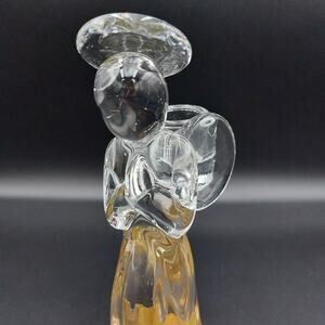 Angel Art Glass Figurine/Candle Holder Vintage Made in Italy Clear w-Gold Accent